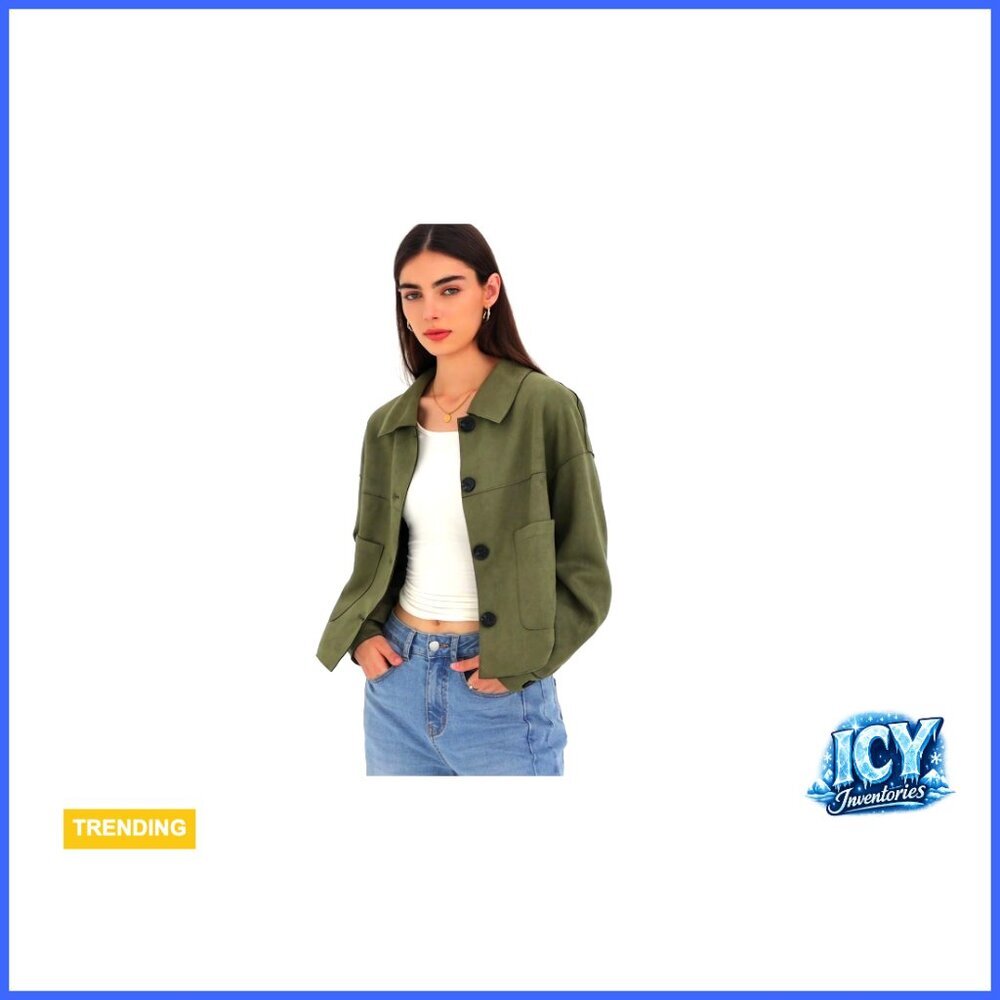 Faux Suede Cropped Jacket Lightweight Casual Fall Winter Outerwear - Picture 6 of 7